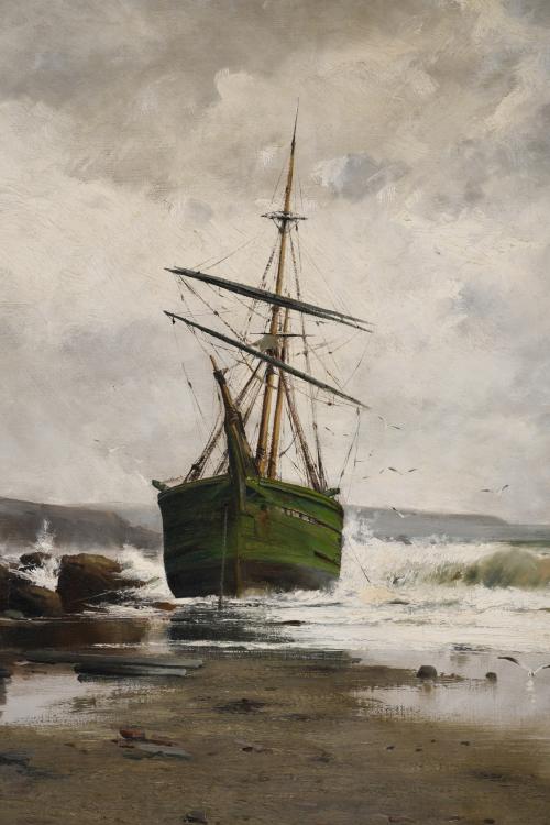 RICARDO MANZANET (1852-1939) "STRANDED SHIP AFTER THE STORM