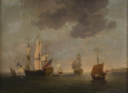 ATRIBUIDO A LUDOLF BACKHUYSEN II (1717-1782). "BARCOS EN EL MAR", 1760.