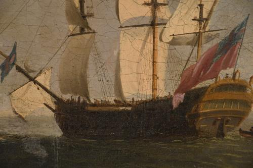 ATRIBUIDO A LUDOLF BACKHUYSEN II (1717-1782). "BARCOS EN EL