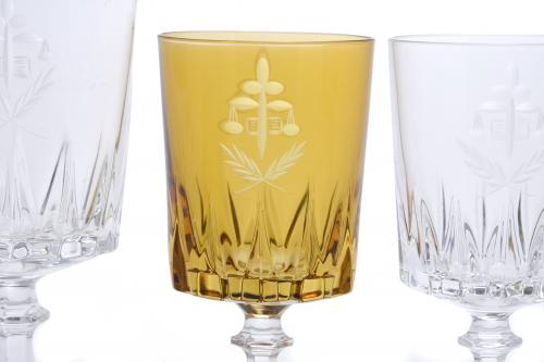 GLASSWARE WITH THE SYMBOL OF JUSTICE ENGRAVED ON IT, 20TH C