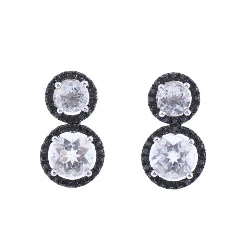 EARRINGS WITH QUARTZ AND BLACK DIAMONDS.