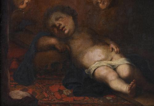 18TH CENTURY, SPANISH SCHOOL. "CHILD JESUS SLEEPING ON THE