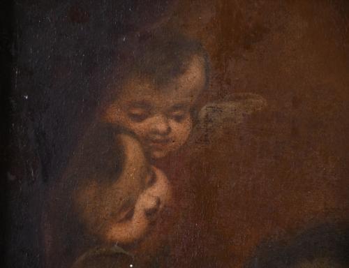 18TH CENTURY, SPANISH SCHOOL. "CHILD JESUS SLEEPING ON THE