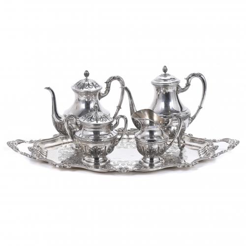 VICTORIAN STYLE SILVER TEA AND COFFEE SET, MID 20TH CENTURY. 