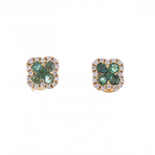 EMERALDS AND DIAMONDS CLOVER EARRINGS.