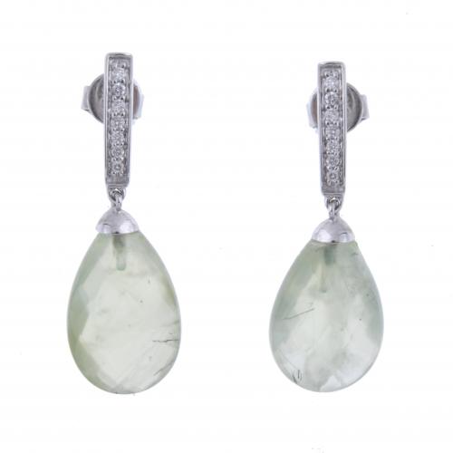 PREHNITE AND DIAMONDS EARRINGS.