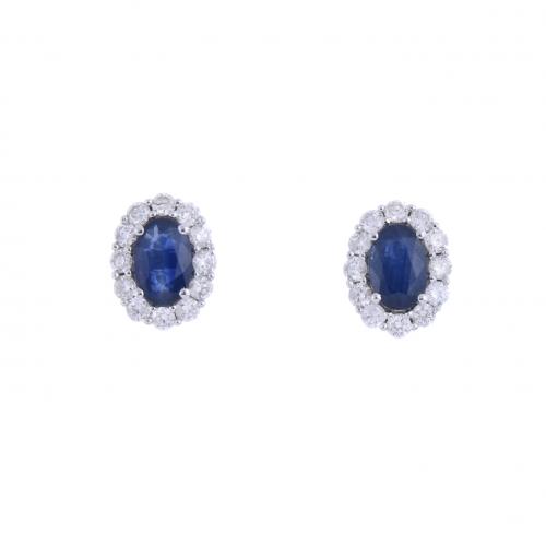 SAPPHIRE AND DIAMONDS ROSETTE EARRINGS.