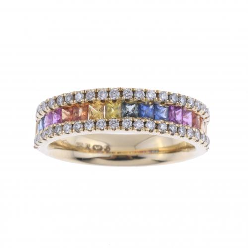 "RAINBOW" RING WITH DIAMONDS AND COLOURED SAPPHIRES.