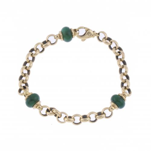 LINKS BRACELET WITH GREEN AGATE BEADS.