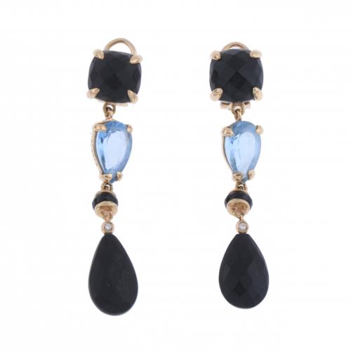 LONG EARRINGS WITH JET AND TOPAZ.