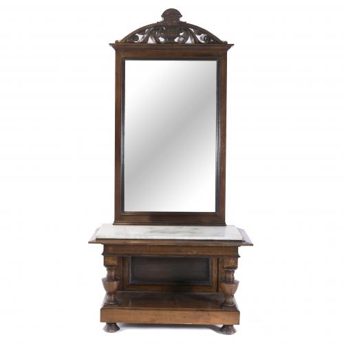 SPANISH CONSOLE WITH ALPHONSINE-STYLE MIRROR, 20TH CENTURY. 