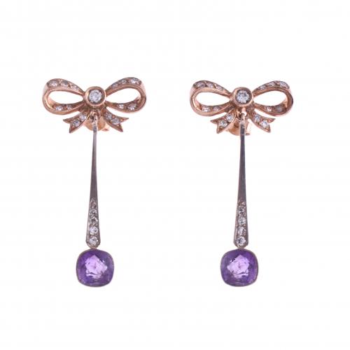 AMETHYST BOW EARRINGS.