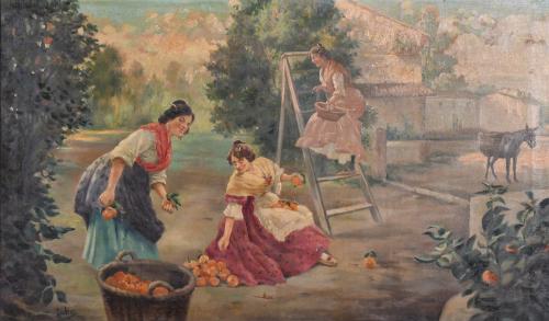 20TH CENTURY SPANISH SCHOOL. "VALENCIAN WOMEN PICKING ORANGES".