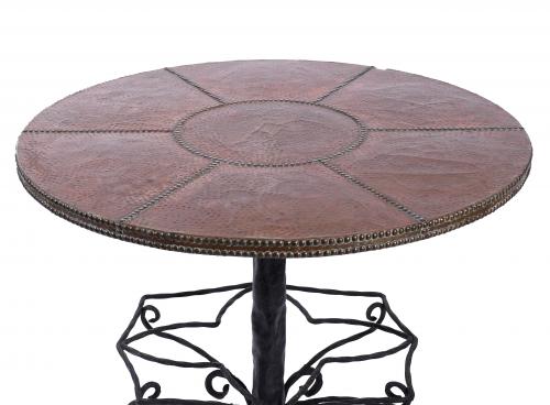 MODERNIST OUTDOOR TABLE IN WROUGHT IRON AND COPPER, 20TH CE