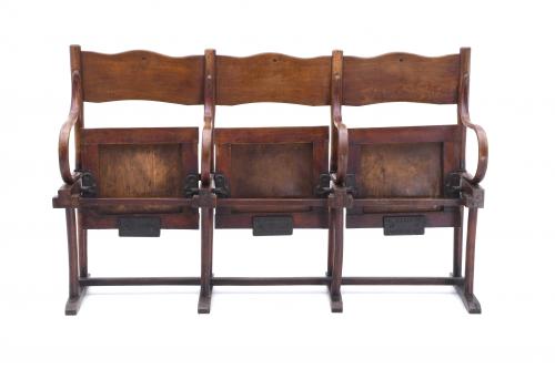 THREE-SEATER THEATRE BENCH, "CH. WALLNER MONTHAIRONS", LATE