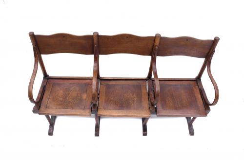 THREE-SEATER THEATRE BENCH, "CH. WALLNER MONTHAIRONS", LATE