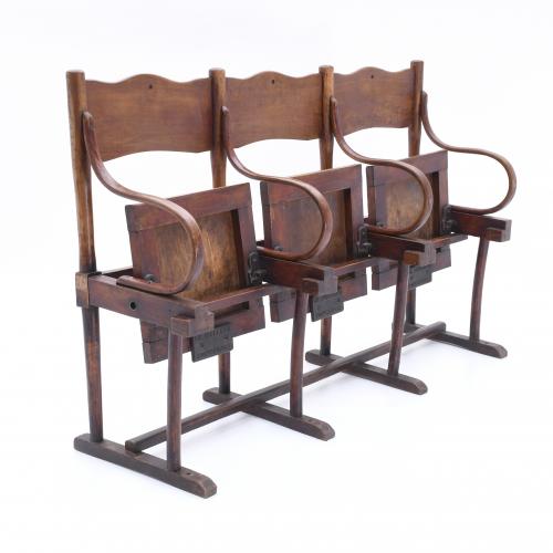 THREE-SEATER THEATRE BENCH, "CH. WALLNER MONTHAIRONS", LATE