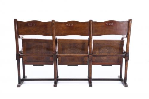 THREE-SEATER THEATRE BENCH, "CH. WALLNER MONTHAIRONS", LATE