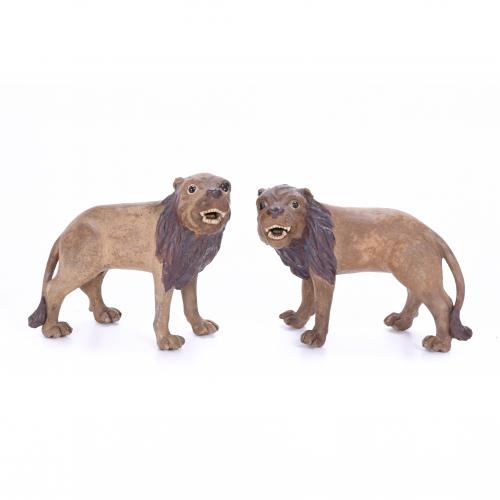 PAIR OF YIXING CERAMIC LIONS, 19TH CENTURY. 