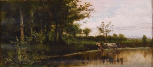 JOAQUIM VAYREDA VILA (1843-1894). "LANDSCAPE WITH COWS".