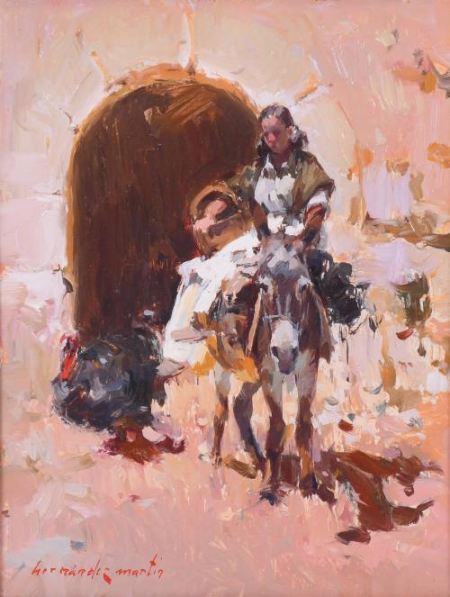 JOSE ANTONIO HERNANDEZ MARTIN (1940-2001).  "GYPSY WOMAN AND DONKEY".