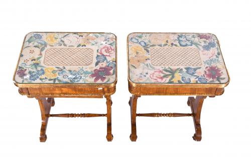 PAIR OF BIEDERMEIER STYLE TABLES SIMULATING SEWING CABINETS