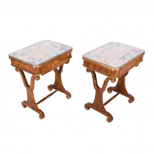 PAIR OF BIEDERMEIER STYLE TABLES SIMULATING SEWING CABINETS