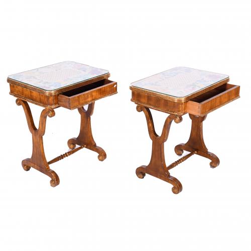 PAIR OF BIEDERMEIER STYLE TABLES SIMULATING SEWING CABINETS