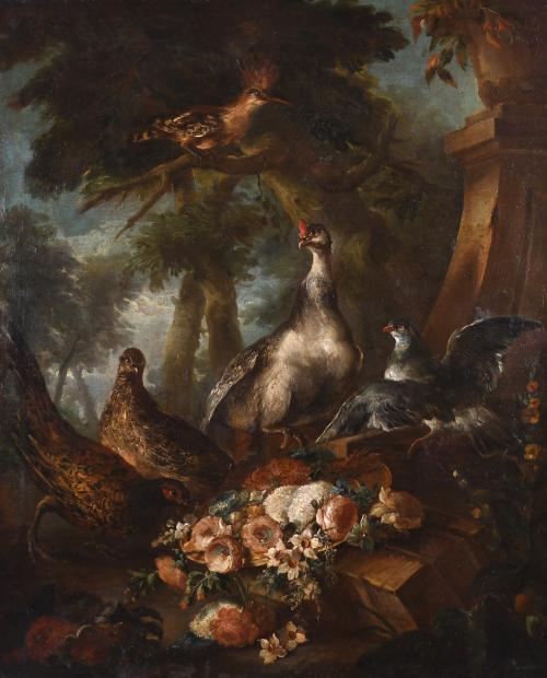 ATTRIBUTED TO JEAN-BAPTISTE OUDRY (1686-1755) "BIRDS AND FLOWERS", 1725.