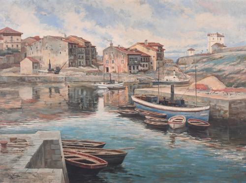 JOSÉ TOVA VILLALBA (1871-1923).  "FISHING PORT", Llanes, Asturias (Spain).