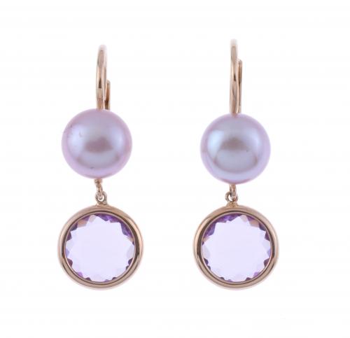 EARRINGS WITH AMETHYST AND PEARL.