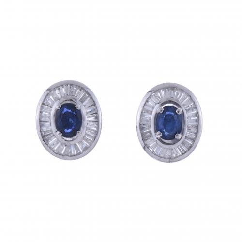 DIAMONDS AND SAPPHIRES ROSETTE EARRINGS.