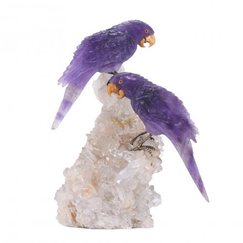 IDAR-OBERSTEIN SCHOOL, 20TH CENTURY. AMETHYST CARVING "PARROTS".