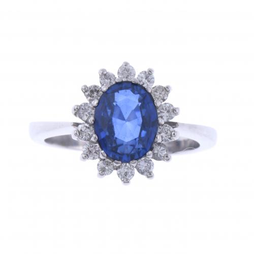 SAPPHIRE AND DIAMONDS ROSETTE RING.