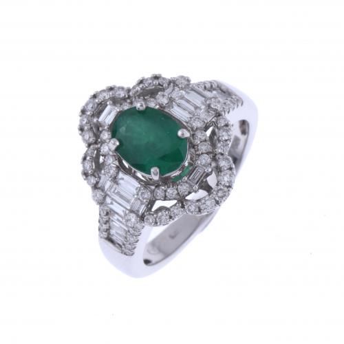 ROSETTE RING WITH EMERALD AND DIAMONDS.