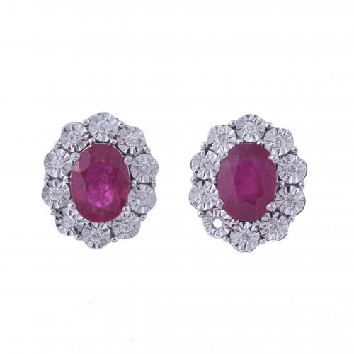 ROSETTE EARRINGS WITH RUBY AND DIAMONDS.