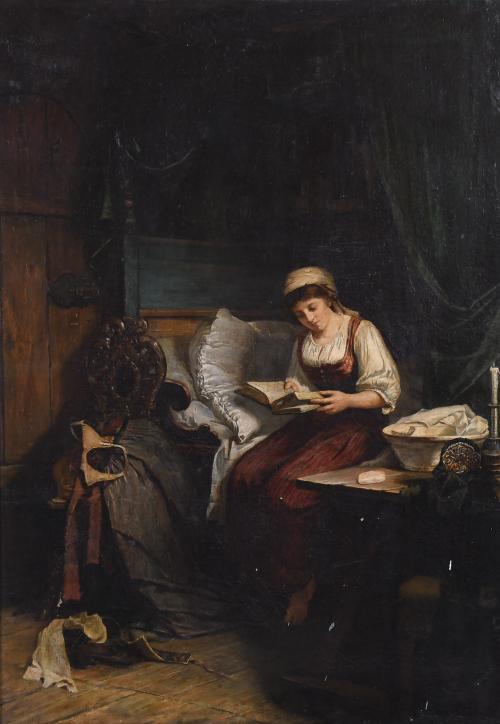 19TH CENTURY DUTCH SCHOOL. "WOMAN READING".