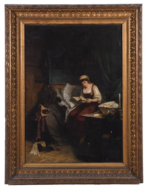 19TH CENTURY DUTCH SCHOOL. "WOMAN READING".