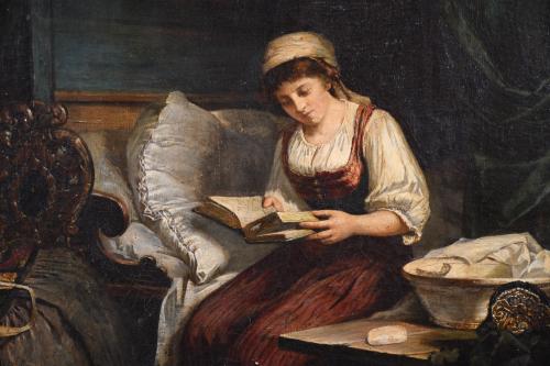 19TH CENTURY DUTCH SCHOOL. "WOMAN READING".