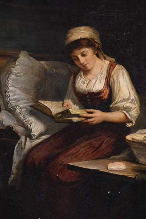 19TH CENTURY DUTCH SCHOOL. "WOMAN READING".