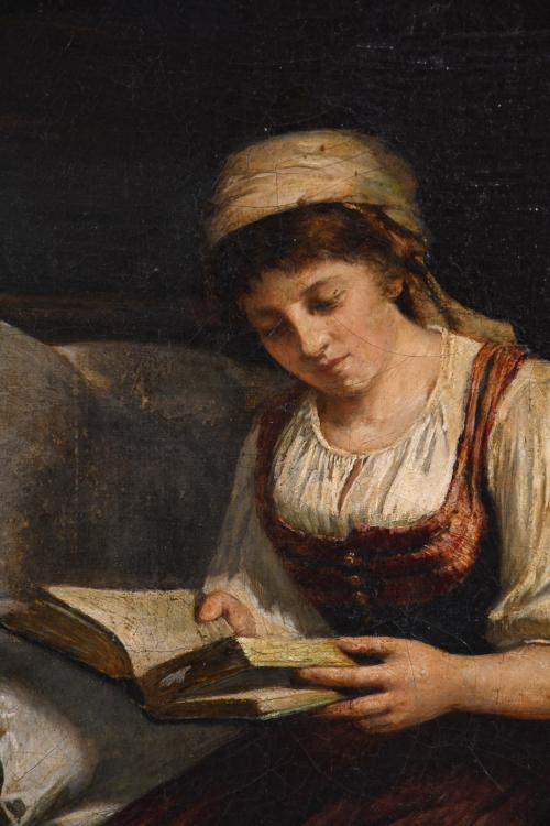 19TH CENTURY DUTCH SCHOOL. "WOMAN READING".