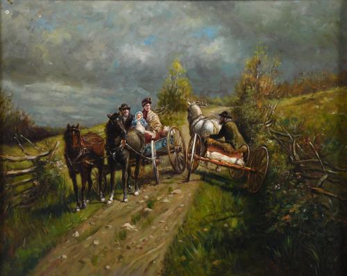 20TH CENTURY, ENGLISH SCHOOL. "CROSSROADS ON THE WAY".