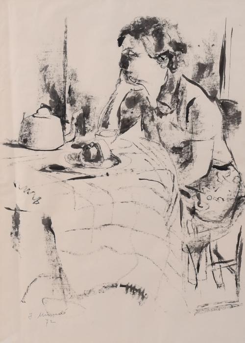 IGNASI MUNDÓ (1918-2012). "MUJER SENTADA FRENTE UNA MESA", 1972.