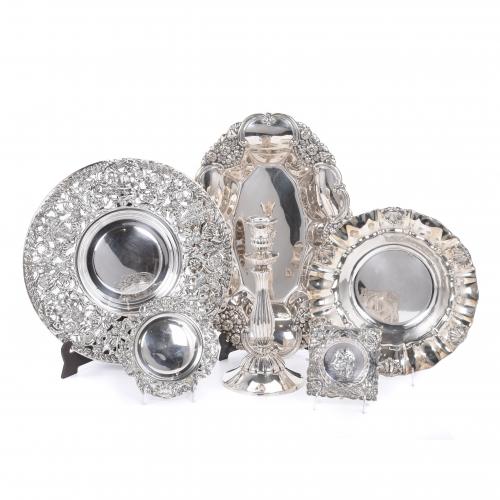 SIX SPANISH SILVER ITEMS, 20TH CENTURY.