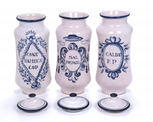 THREE PHARMACY JARS, 20TH CENTURY.