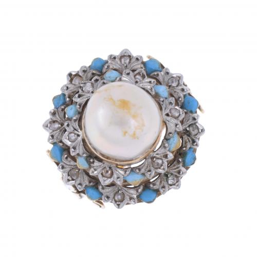 ANTIQUE RING FROM THE 40'S WITH ENAMEL AND PEARL.