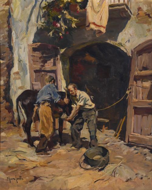 JOSEP SERRASANTA (1916-1998). "DONKEY&#39;S HORSESHOEING".