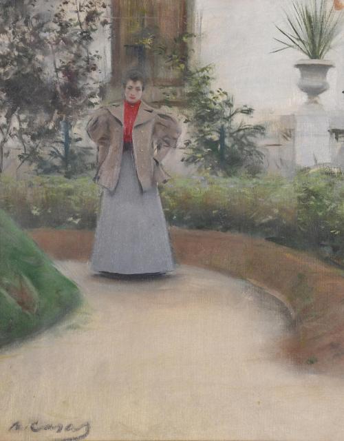 RAMÓN CASAS Y CARBO (1866-1932). "MUJER EN EL JARDÍN", ca. 1888-1889.