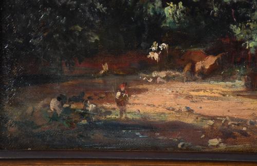 19TH CENTURY CATALAN SCHOOL. "LANDSCAPE WITH SMALL FIGURES"