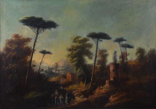 EARLY 20TH CENTURY SPANISH SCHOOL. "LANDSCAPE WITH CHARACTE